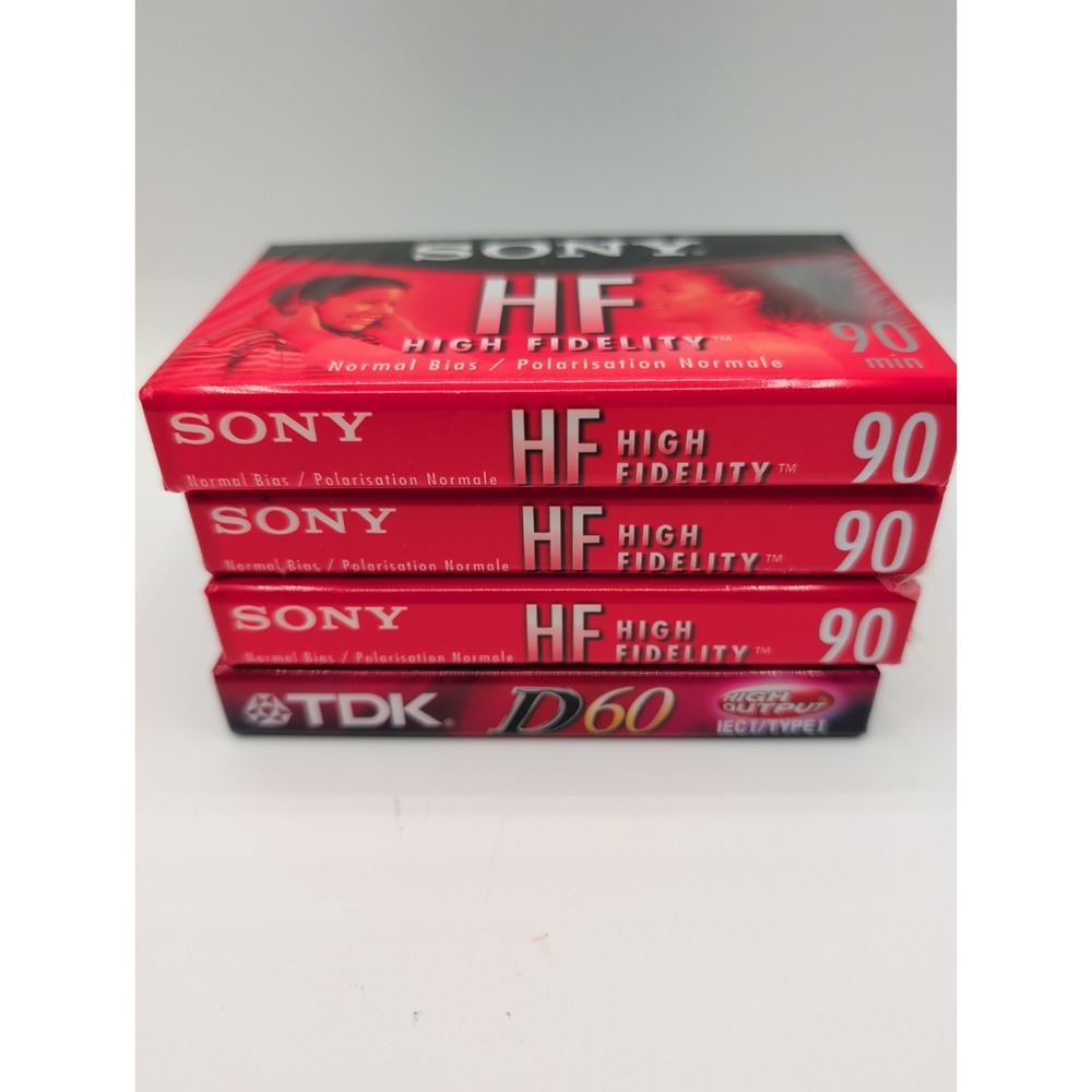 4 Pack Blank Audio Cassette Tapes 3 Sony HF 90 High Fidelity 1 TDK D60 Sealed